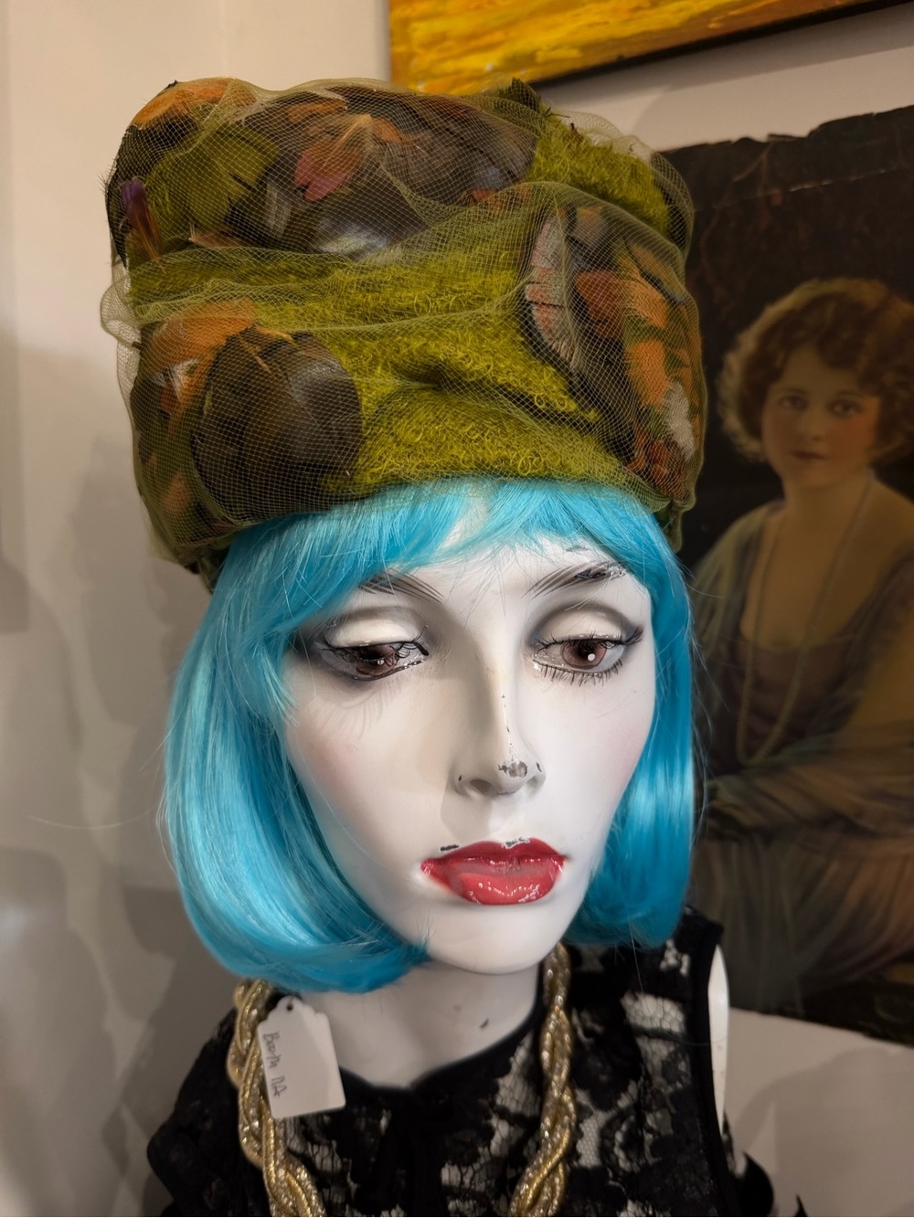 Dior Olive Green Feathered Vintage-Style Hat